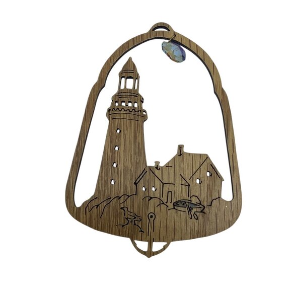 Lighthouse Handcrafted Wood Ornament With Crystal Accent 4” Christmas Laser Cut - Picture 2 of 3